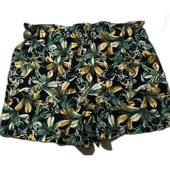 ANA New Approach Shorts High Waist Paperbag Pockets Linen‎ Blend Black Floral XL - Picture 2 of 3